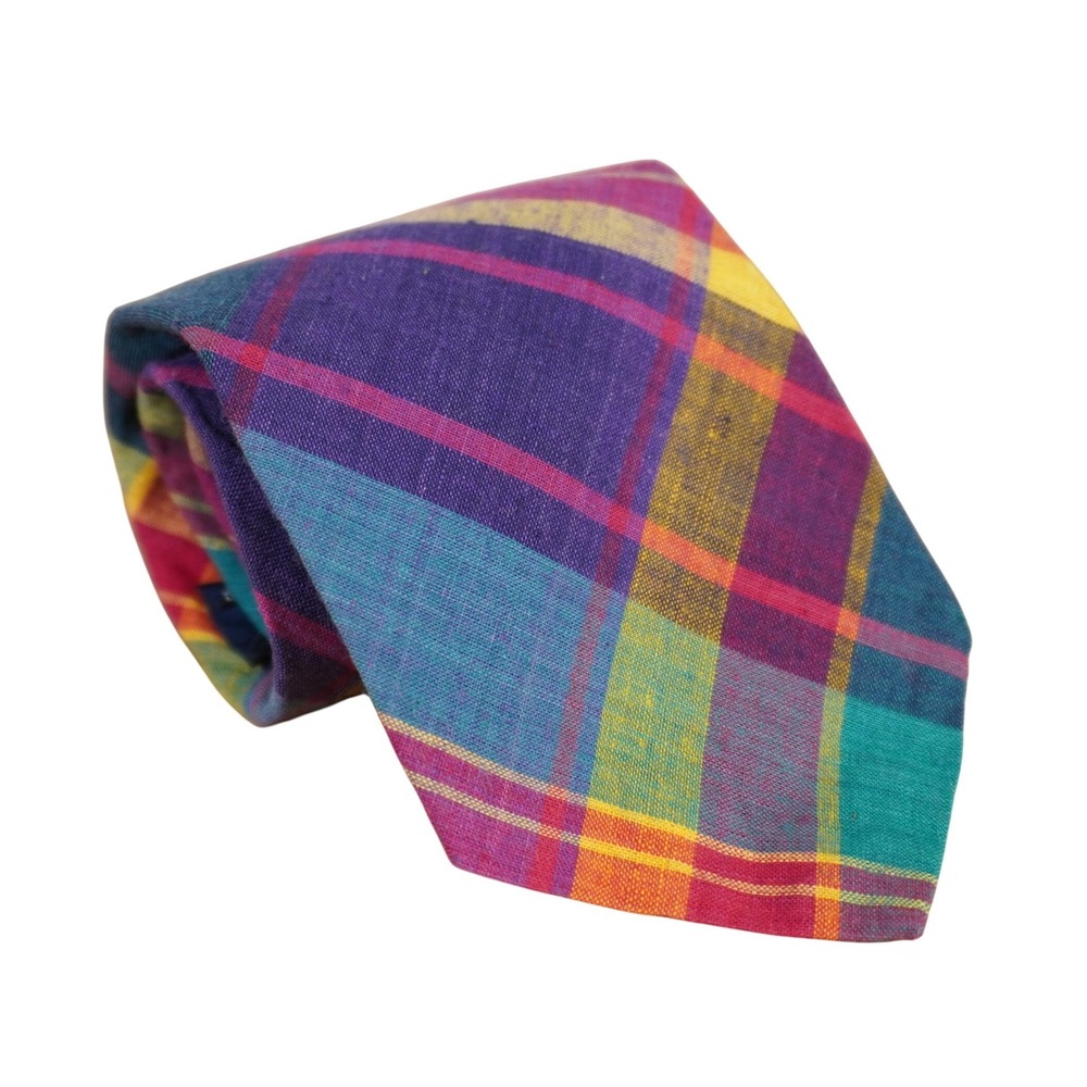 Polo Ralph Lauren Necktie Kids Multi-Color Plaid Cotton Preppy Handmade USA